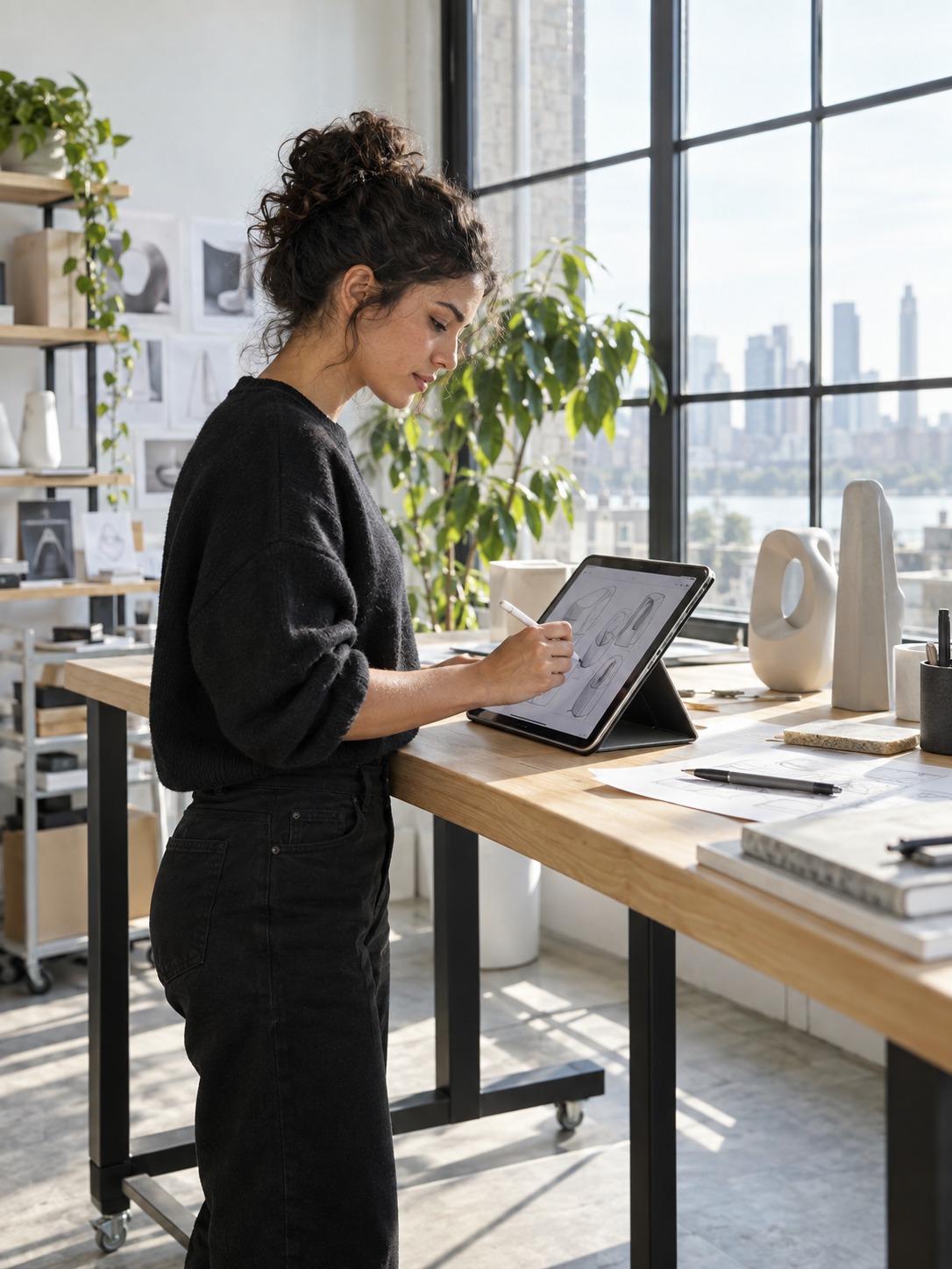 Designer sketching on iPad at a standing desk Product designer sketching on an iPad at a standing desk in a bright studio | Sky Rye Design Product designer sketching on an iPad at a standing desk in a bright studio