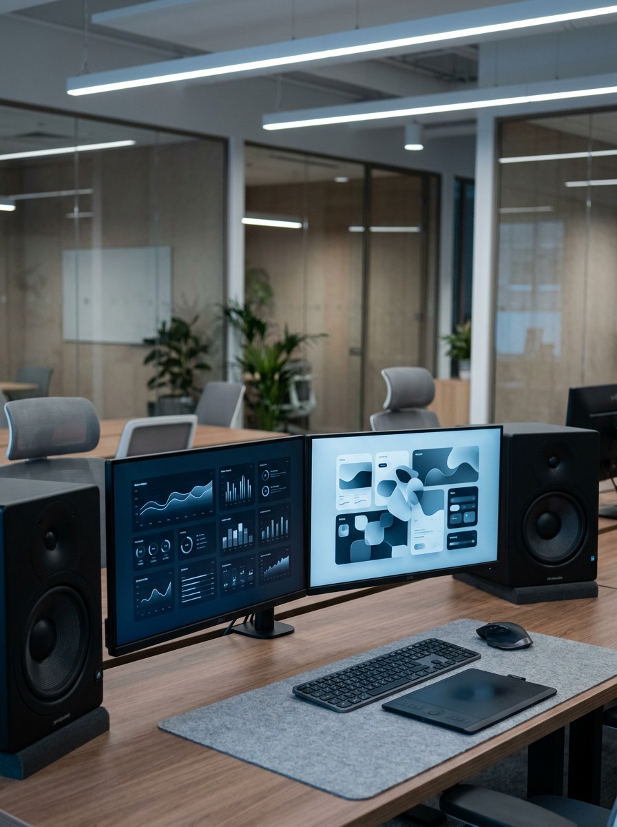 Enterprise Dashboard Screens Enterprise dashboard spread across two large studio monitors. | Sky Rye Design Enterprise dashboard spread across two large studio monitors.