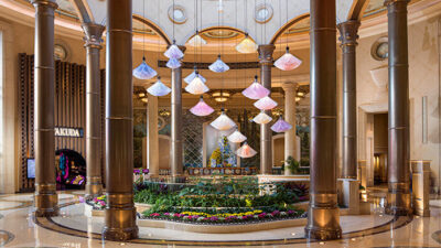 Circular arrangement of DRIFT suspended kinetic flowers viewed from below