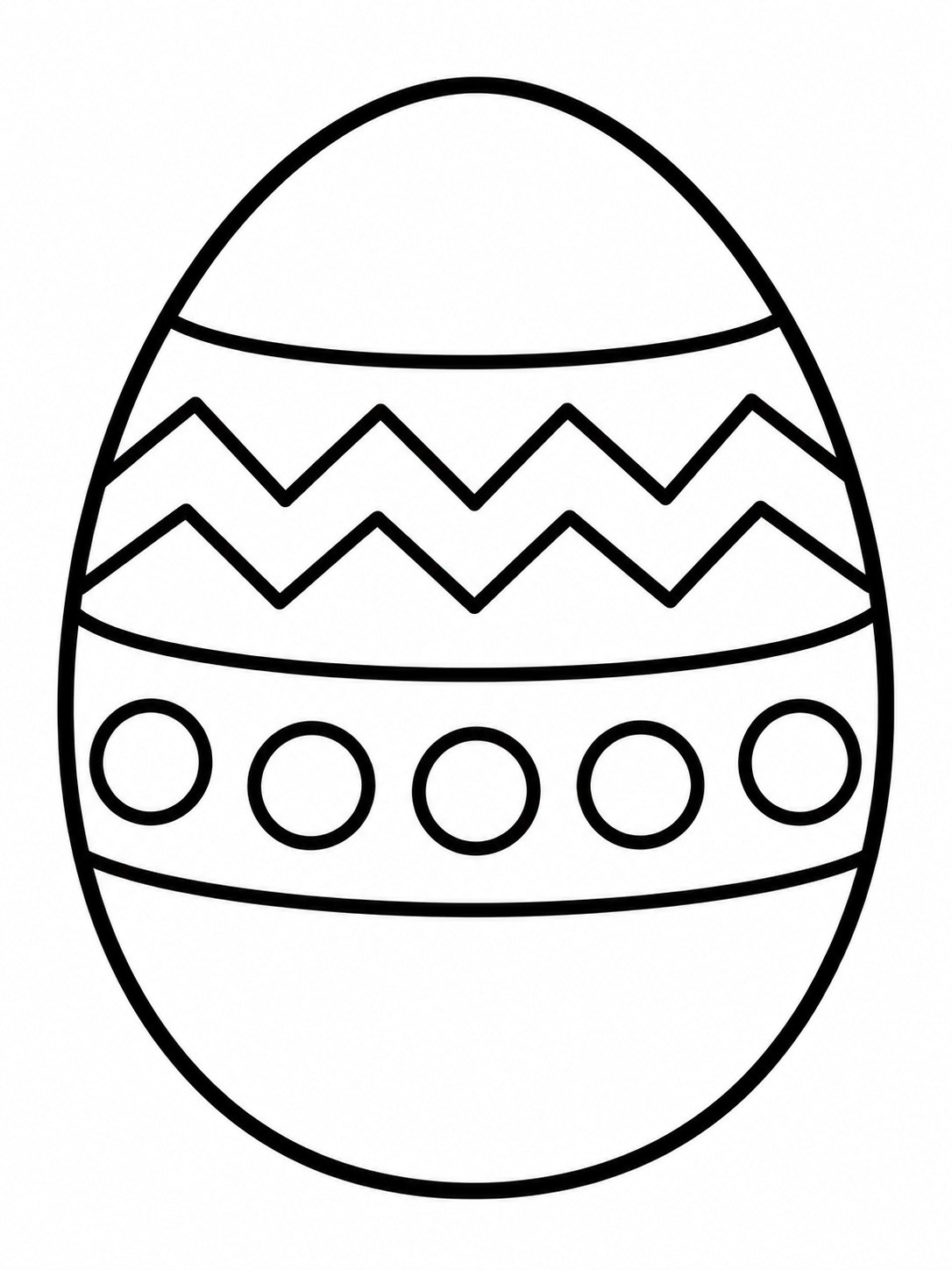 Easter egg easy coloring page Large Easter egg with two bold pattern bands, zigzags, and circles. | Sky Rye Design Large Easter egg with two bold pattern bands, zigzags, and circles.