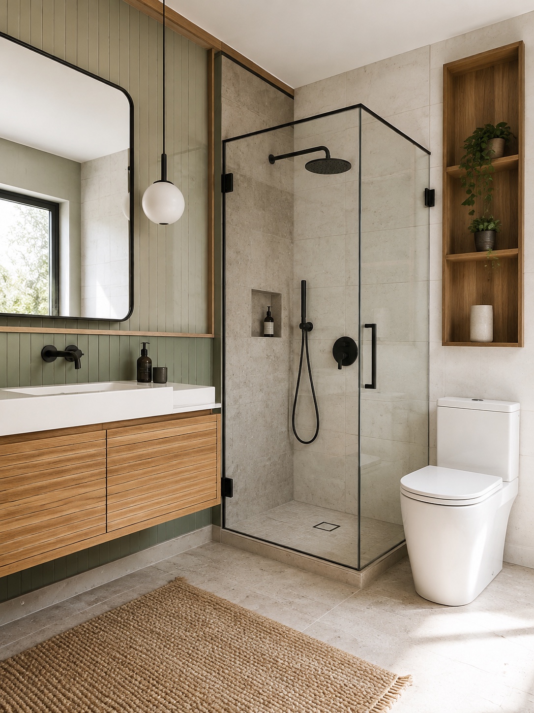 Efficient Bathroom Layout Plumbing Fixtures Minimal bathroom layout showing plumbing fixtures grouped for shorter hot water runs. | Sky Rye Design Minimal bathroom layout showing plumbing fixtures grouped for shorter hot water runs.