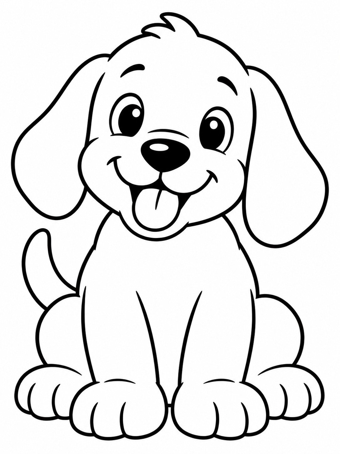 Floppy-eared puppy easy coloring page Floppy-eared puppy with a round body and large paws in simple closed outlines. | Sky Rye Design Floppy-eared puppy with a round body and large paws in simple closed outlines.