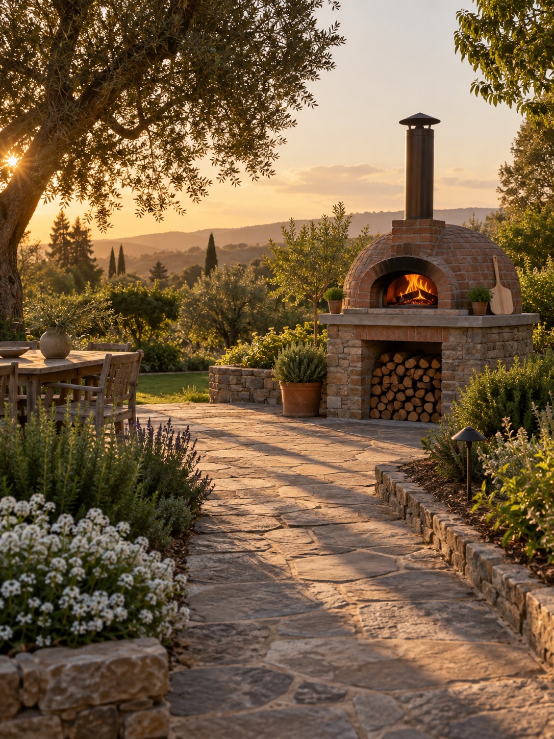 Freestanding brick oven garden paving Freestanding brick oven connected to a garden kitchen by stone paving | Sky Rye Design Freestanding brick oven connected to a garden kitchen by stone paving