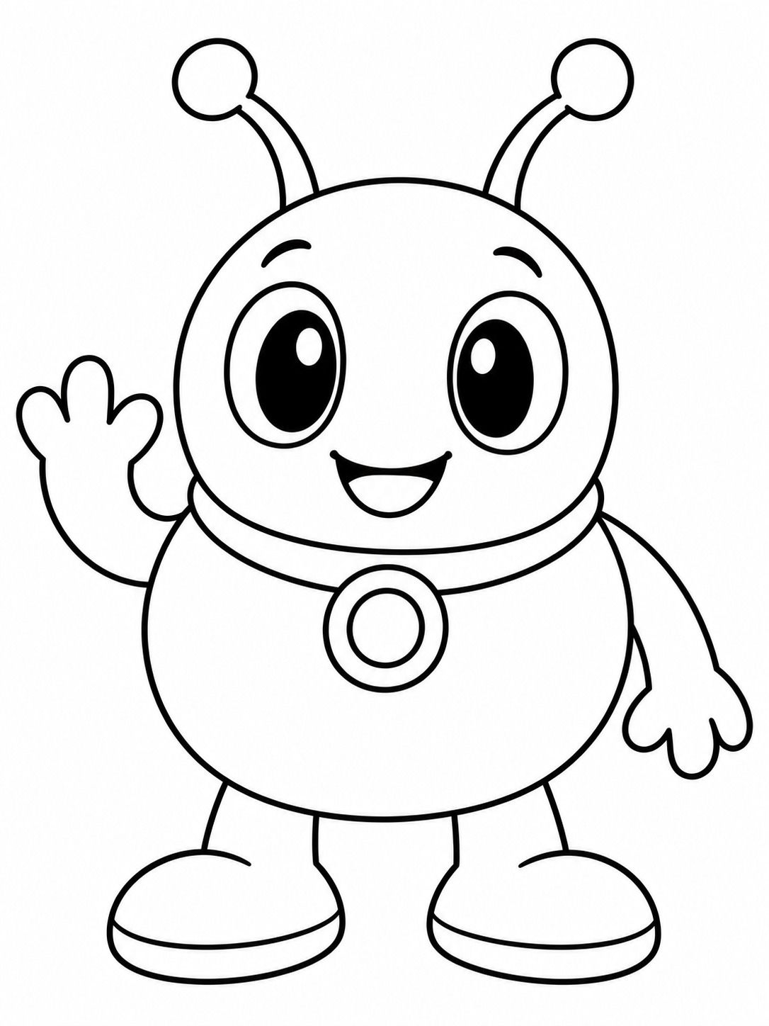 Friendly alien coloring page Round-bodied friendly alien with large oval eyes and simple arms and feet. | Sky Rye Design Round-bodied friendly alien with large oval eyes and simple arms and feet.