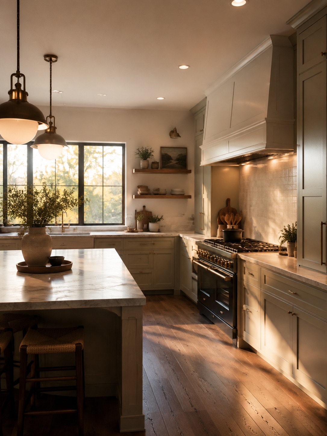 Golden hour modern kitchen hero sophisticated finished modern kitchen at golden hour | Sky Rye Design sophisticated finished modern kitchen at golden hour