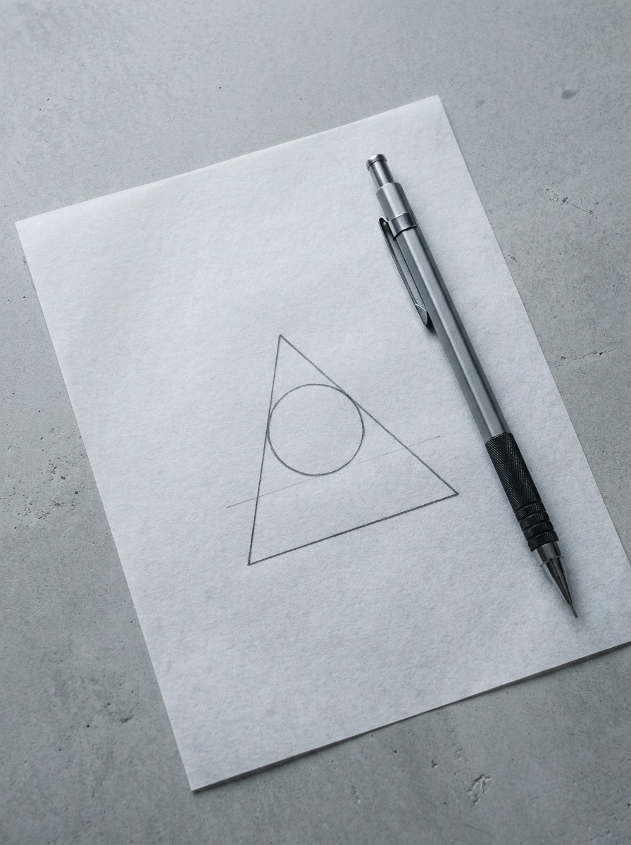 Geometric Wizarding Symbol Tattoo Stencil Minimal geometric triangle, circle, and line tattoo stencil on tracing paper. | Sky Rye Design Minimal geometric triangle, circle, and line tattoo stencil on tracing paper.