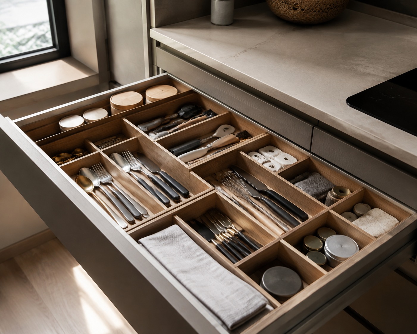 Kitchen Drawer Organizers Utensils Kitchen drawer organizers keeping utensils neatly separated | Sky Rye Design Kitchen drawer organizers keeping utensils neatly separated