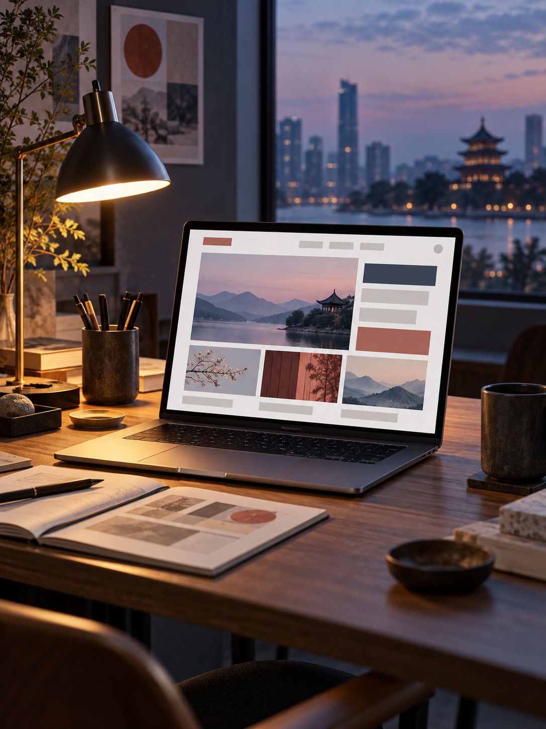 Korean Website Typography Review Laptop showing a Korean website layout under warm studio lighting | Sky Rye Design Laptop showing a Korean website layout under warm studio lighting