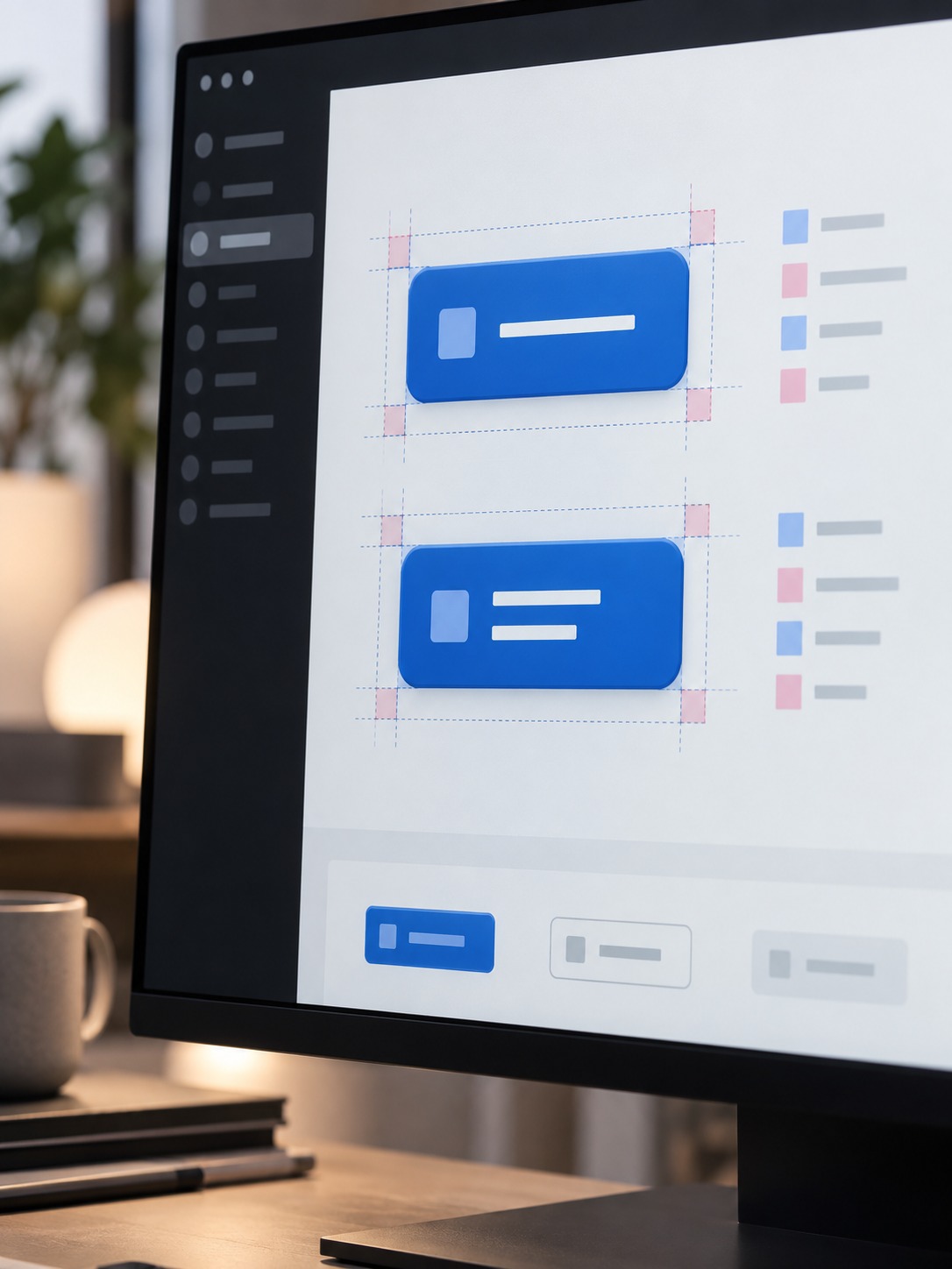Localized Button Spacing Token Review Screen comparing single-line and two-line button states with spacing guides | Sky Rye Design Screen comparing single-line and two-line button states with spacing guides