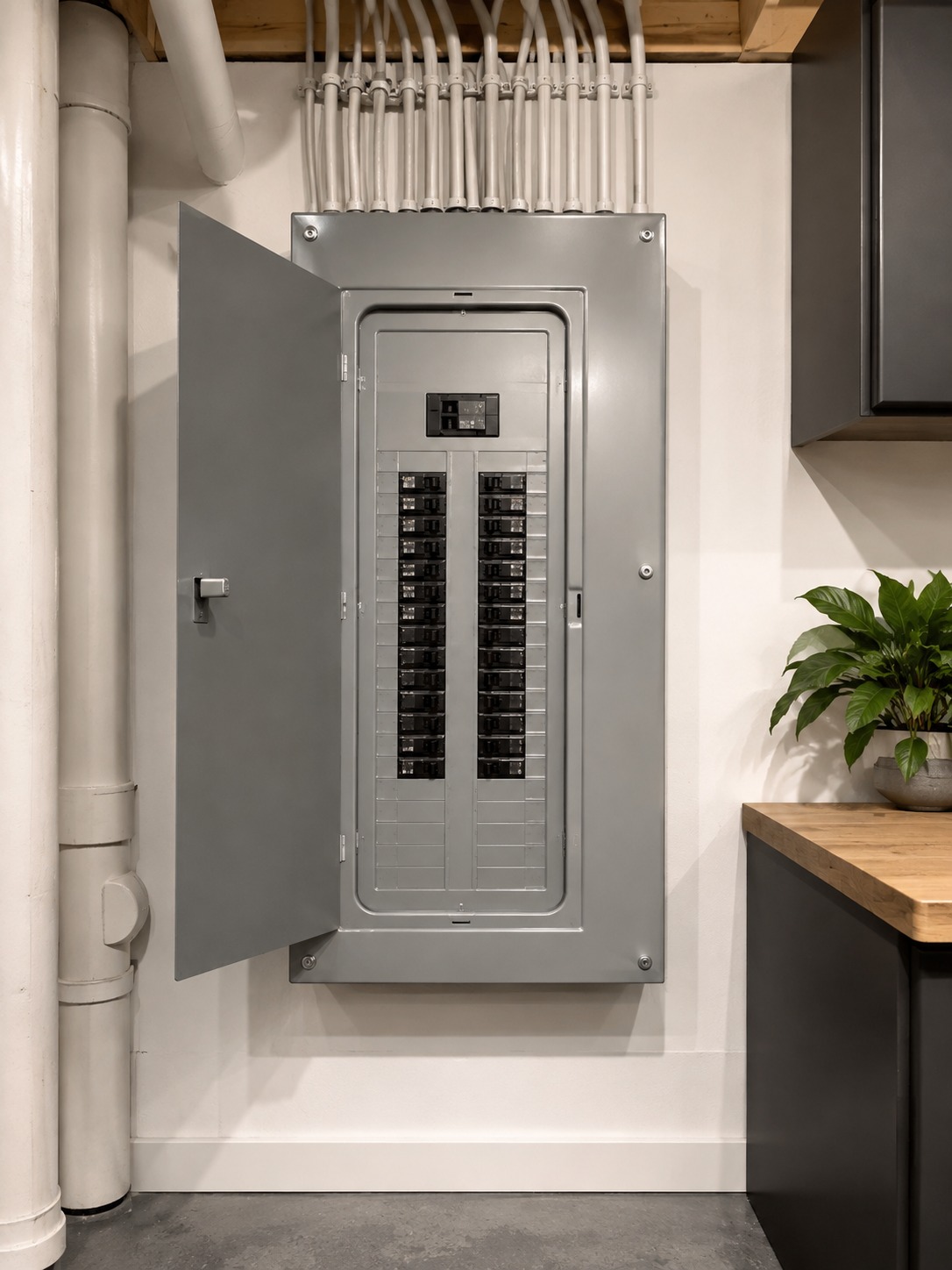 modern 200 amp electrical panel with clean labeled breakers