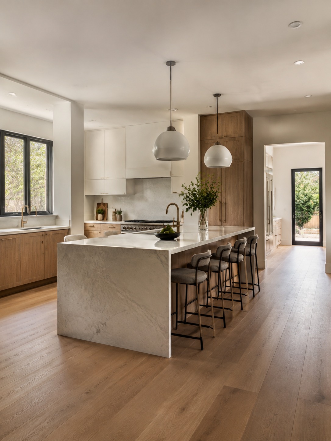 Modern kitchen island layout with clear walkways modern kitchen island layout with clear walkway space around it | Sky Rye Design modern kitchen island layout with clear walkway space around it