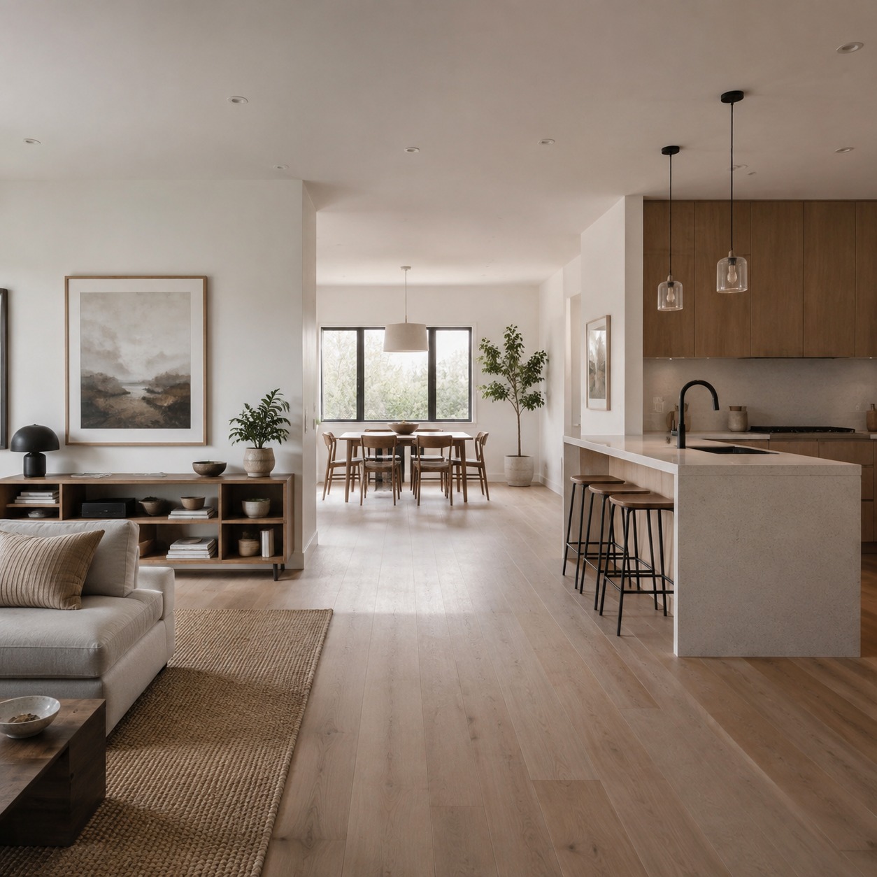 Modern Open Concept Apartment Layout Modern open-concept apartment with living, dining, and kitchen zones flowing together | Sky Rye Design Modern open-concept apartment with living, dining, and kitchen zones flowing together