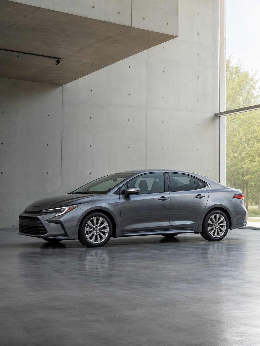 Modern Toyota Corolla in an architectural setting A modern Toyota Corolla parked against a clean concrete architectural backdrop in soft daylight. | Sky Rye Design A modern Toyota Corolla parked against a clean concrete architectural backdrop in soft daylight.