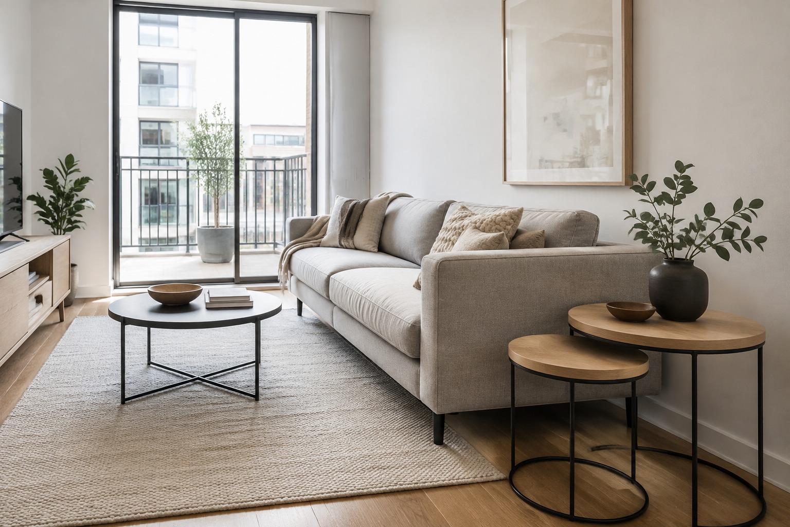 Nesting Tables Minimalist Living Room Nesting tables in a minimalist apartment living room | Sky Rye Design Nesting tables in a minimalist apartment living room