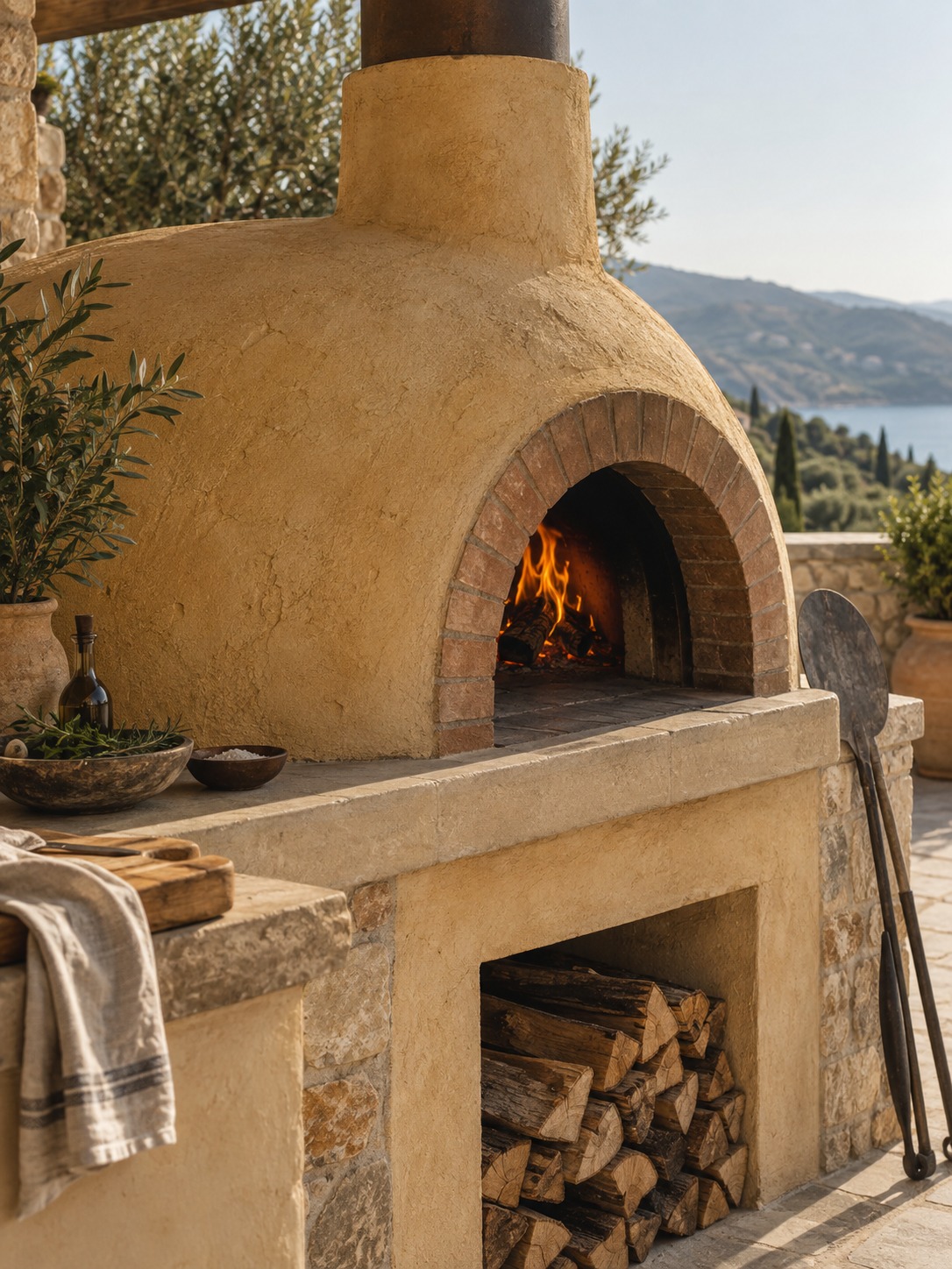 Ochre rendered pizza oven dome Ochre rendered pizza oven dome with a brick arch | Sky Rye Design Ochre rendered pizza oven dome with a brick arch