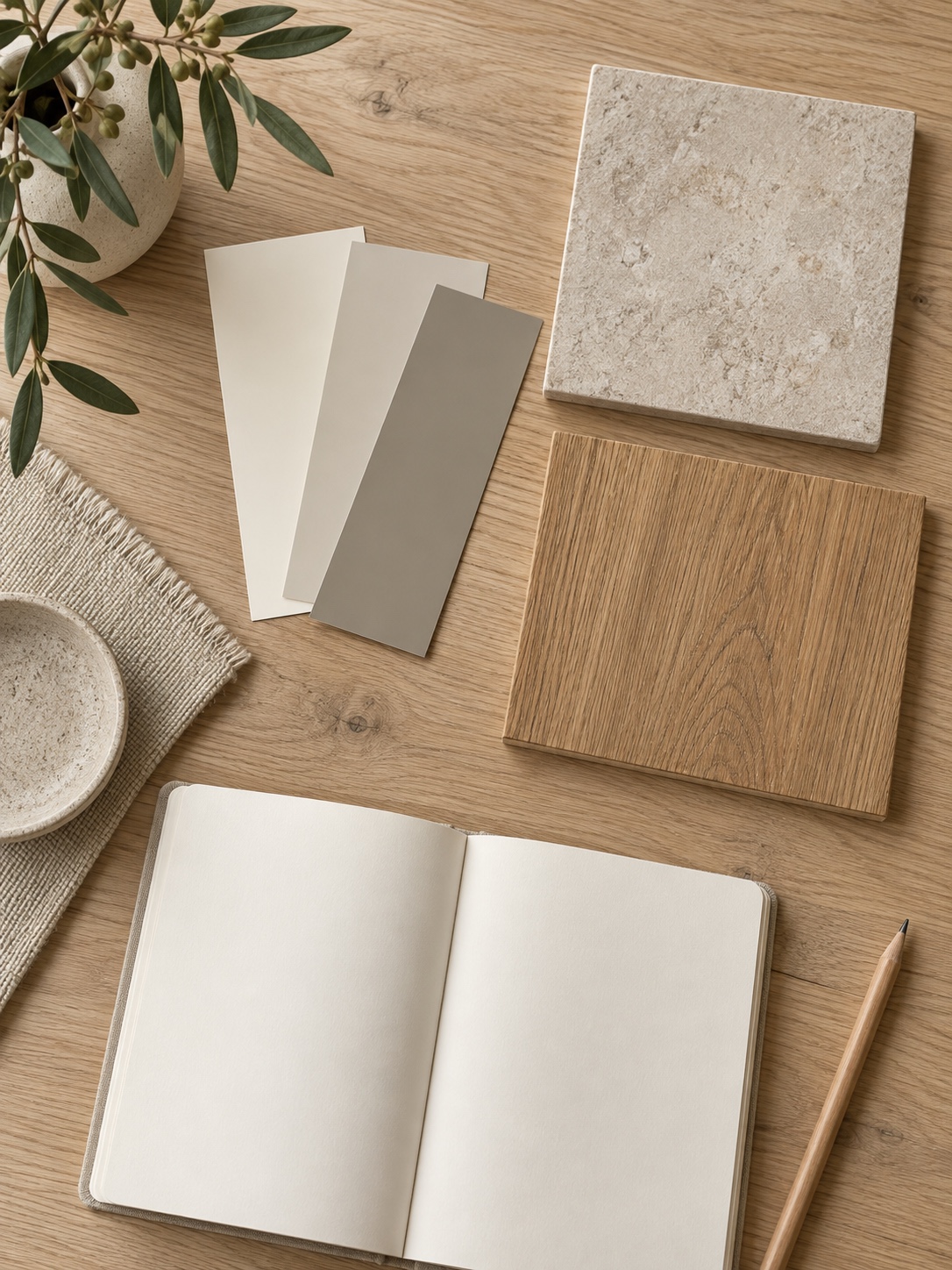 Paint tile and flooring palette Paint, tile and wood flooring samples arranged for a coordinated palette | Sky Rye Design Paint, tile and wood flooring samples arranged for a coordinated palette