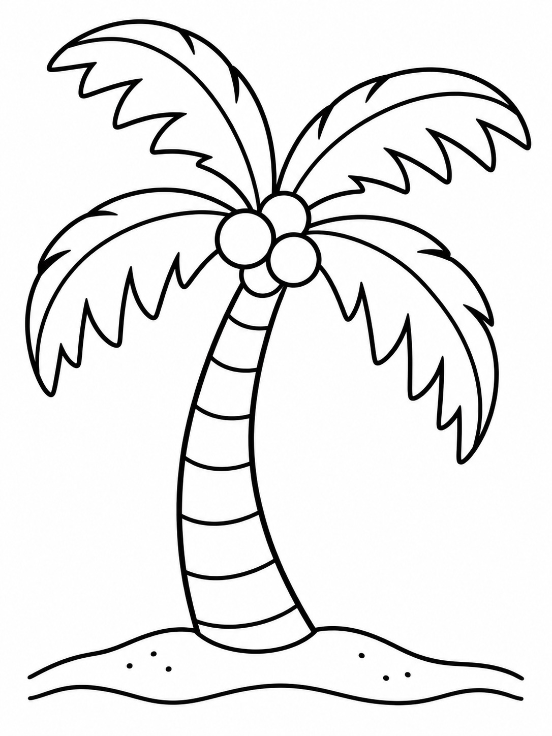 Palm tree beach easy coloring page Palm tree on a small beach with four broad fronds and generous white space. | Sky Rye Design Palm tree on a small beach with four broad fronds and generous white space.