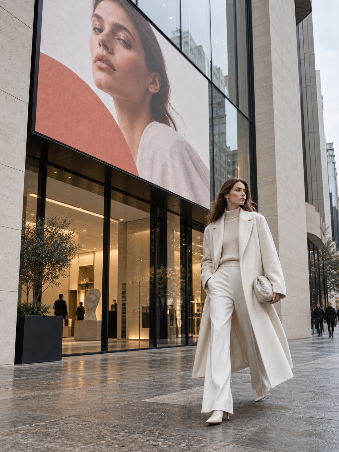 Planar tracking for a storefront campaign Fashion model passing a glass storefront with a tracked campaign panel | Sky Rye Design Fashion model passing a glass storefront with a tracked campaign panel