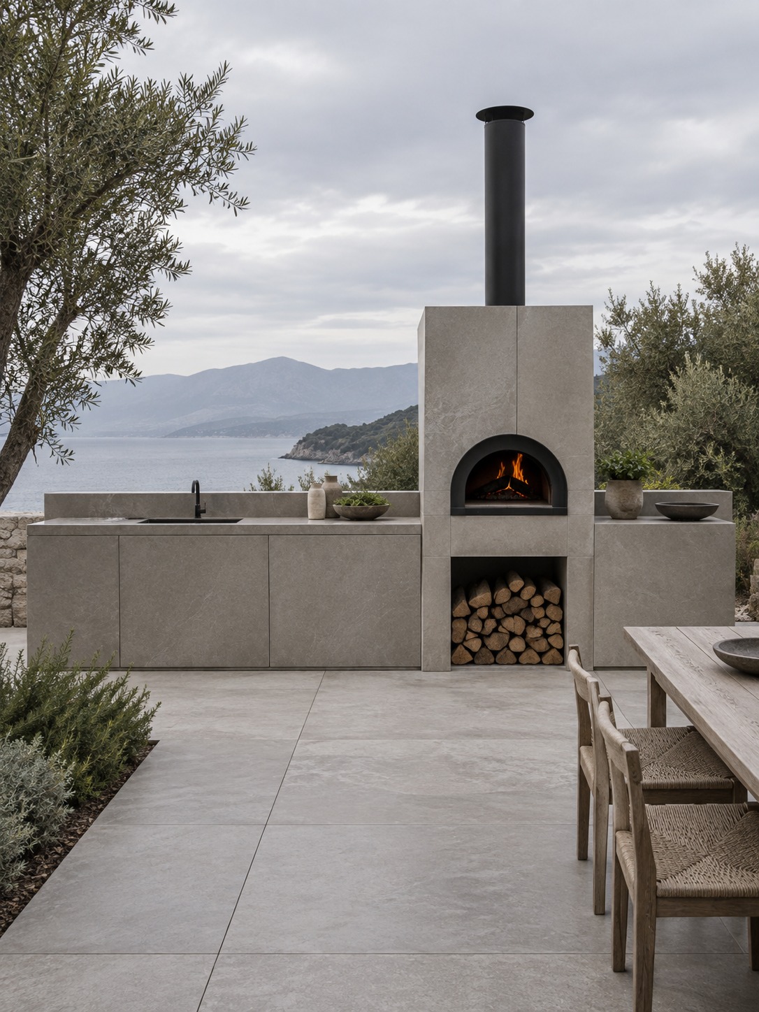 Porcelain outdoor kitchen oven enclosure Outdoor kitchen and oven enclosure clad in matching porcelain panels | Sky Rye Design Outdoor kitchen and oven enclosure clad in matching porcelain panels