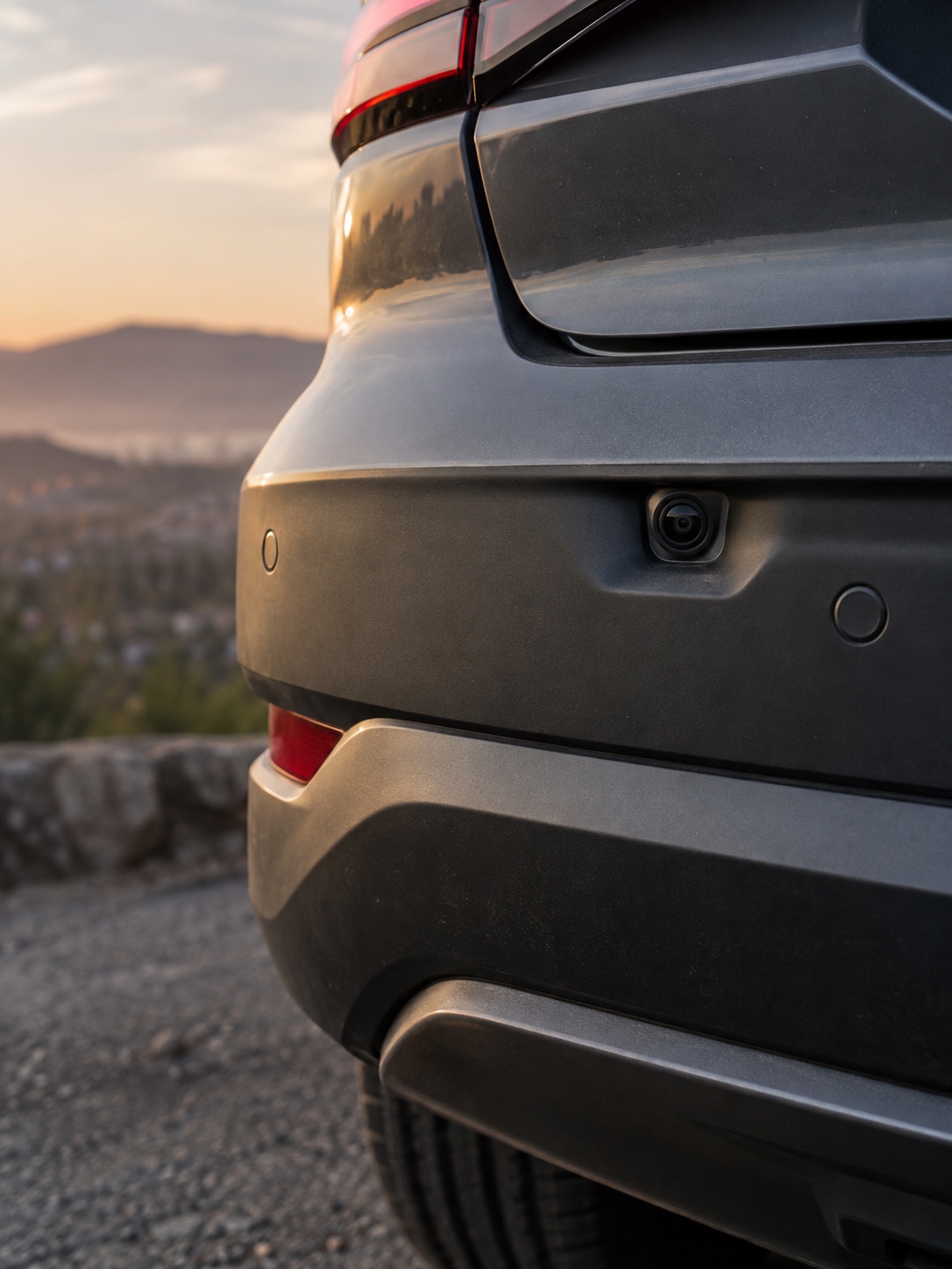 Rear Bumper Camera and Sensor Cluster Reverse camera and parking sensor cluster integrated into a sculpted rear bumper | Sky Rye Design Reverse camera and parking sensor cluster integrated into a sculpted rear bumper