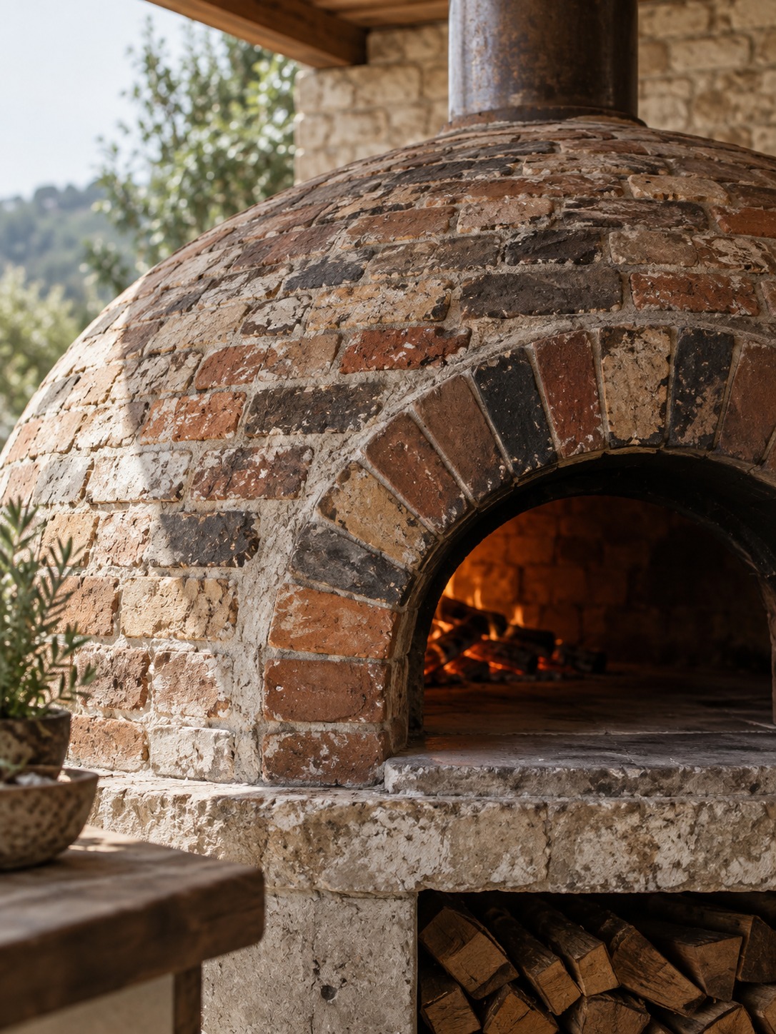 Reclaimed brick pizza oven texture Irregular textures and warm tones in reclaimed brick oven cladding | Sky Rye Design Irregular textures and warm tones in reclaimed brick oven cladding