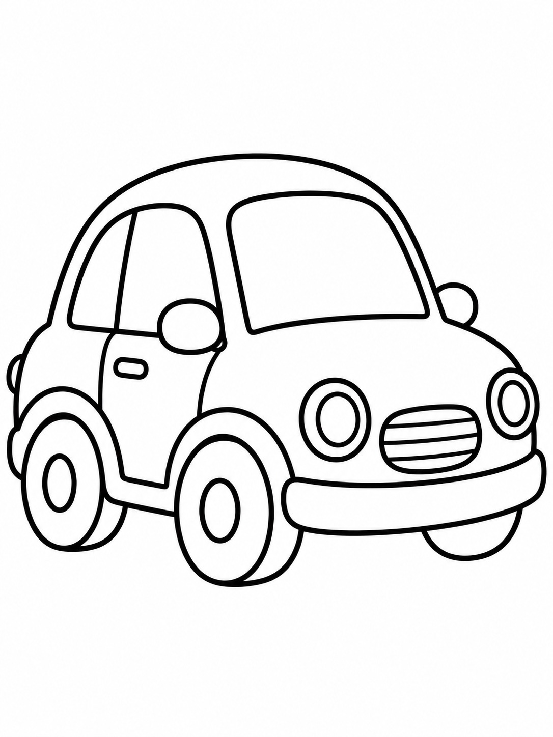 Rounded cartoon car coloring page Small rounded cartoon car with large wheels and broad simple panels. | Sky Rye Design Small rounded cartoon car with large wheels and broad simple panels.
