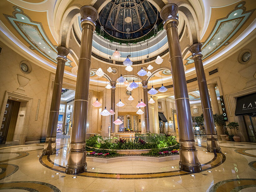 Shy Society Palazzo kinetic sculpture Shy Society Palazzo kinetic flowers suspended above The Venetian Resort lobby in Las Vegas | Sky Rye Design Shy Society Palazzo kinetic flowers suspended above The Venetian Resort lobby in Las Vegas
