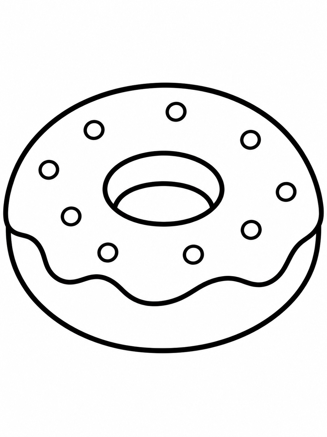 Simple donut coloring page Round donut with a wavy icing edge and a few large circular sprinkles. | Sky Rye Design Round donut with a wavy icing edge and a few large circular sprinkles.