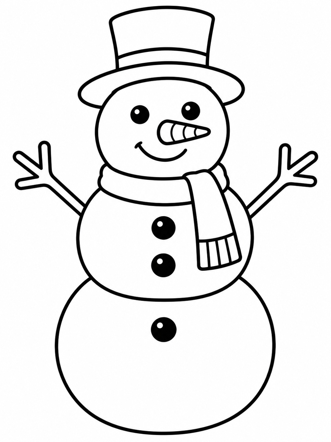 Three-part snowman coloring page Cheerful snowman made from three stacked circles with a hat and scarf. | Sky Rye Design Cheerful snowman made from three stacked circles with a hat and scarf.