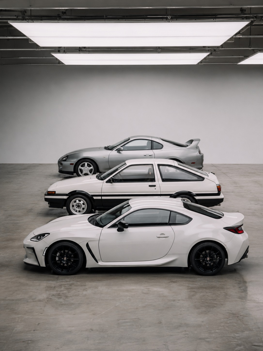 Toyota Supra AE86 and GR86 studio lineup A studio lineup of Toyota Supra, AE86, and GR86 profiles for comparing JDM sports car proportions. | Sky Rye Design A studio lineup of Toyota Supra, AE86, and GR86 profiles for comparing JDM sports car proportions.