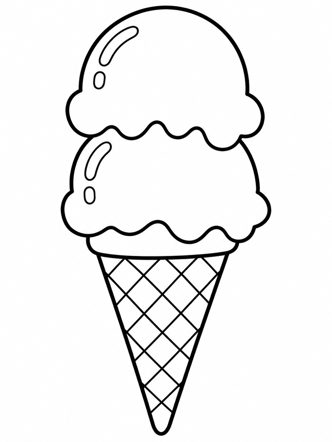 Two-scoop ice cream coloring page Ice cream cone with two large rounded scoops and a simple waffle pattern. | Sky Rye Design Ice cream cone with two large rounded scoops and a simple waffle pattern.