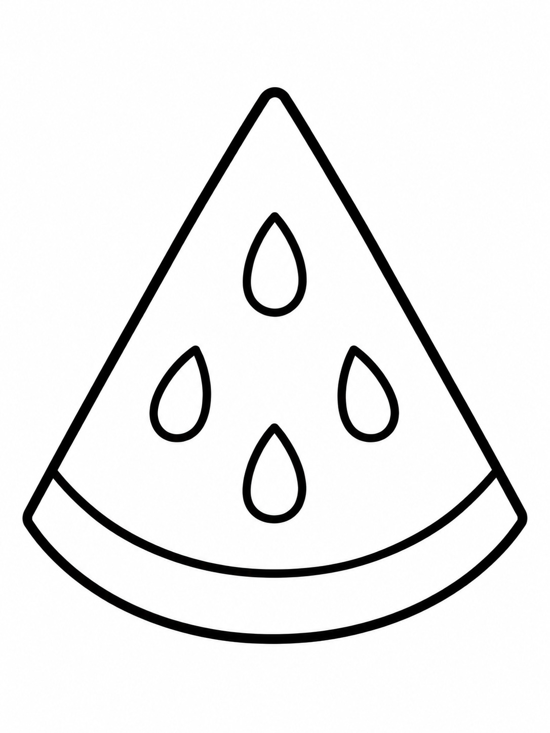 Watermelon slice coloring page Large watermelon slice with four bold seed shapes and a thick rind. | Sky Rye Design Large watermelon slice with four bold seed shapes and a thick rind.
