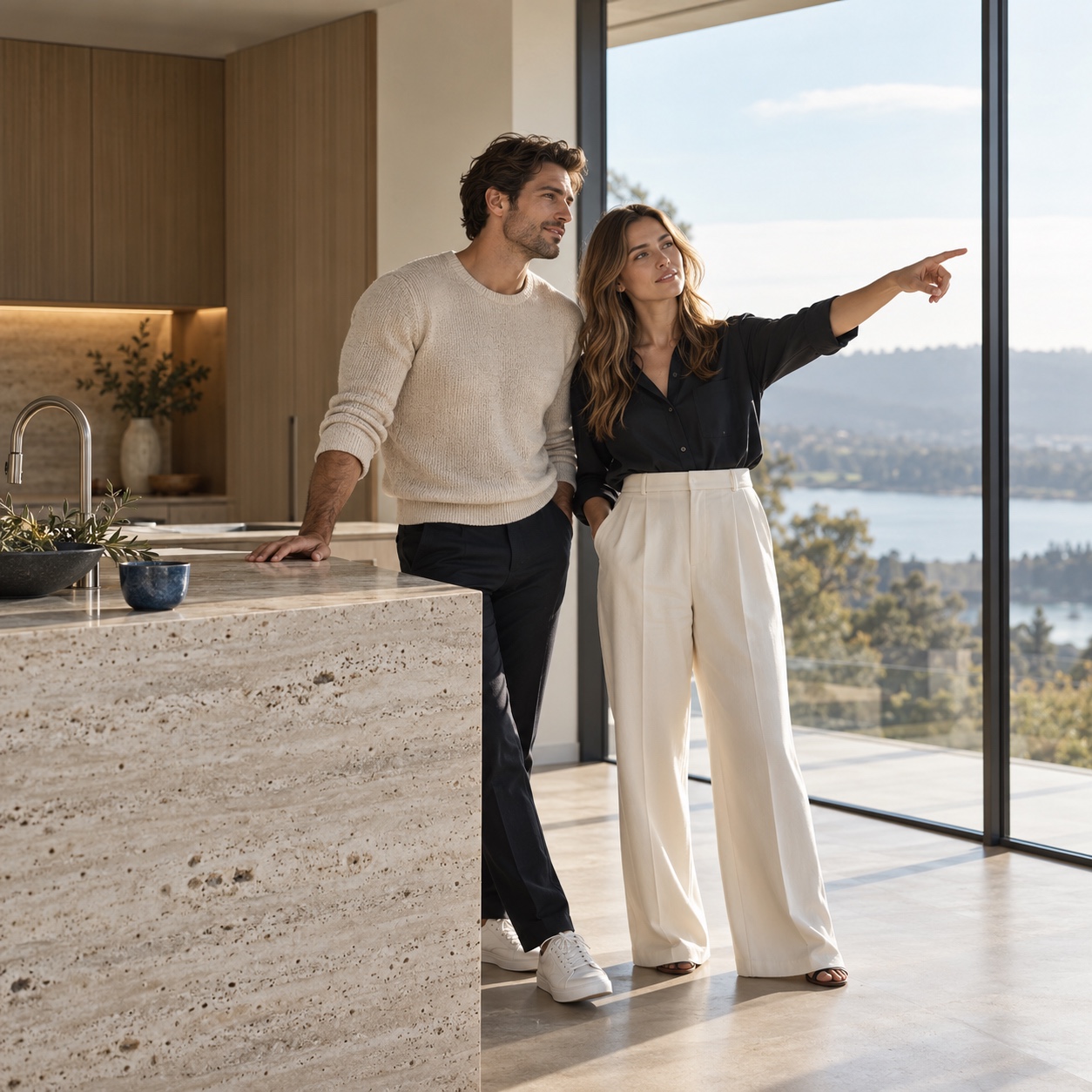 Couple imagining their future home A couple imagines their future home in a light-filled modern kitchen | Sky Rye Design A couple imagines their future home in a light-filled modern kitchen