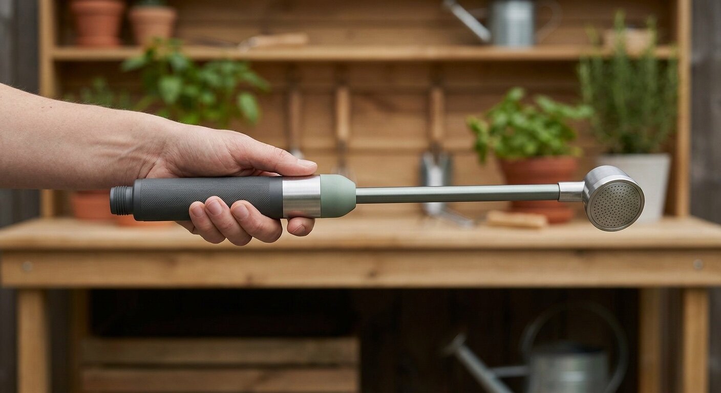 Neutral wrist holding a watering wand horizontally to assess balance