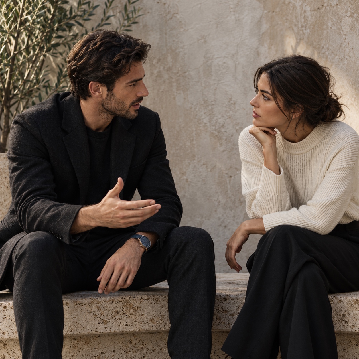 Discussing a city disagreement calmly A couple calmly discusses different opinions about where to live | Sky Rye Design A couple calmly discusses different opinions about where to live