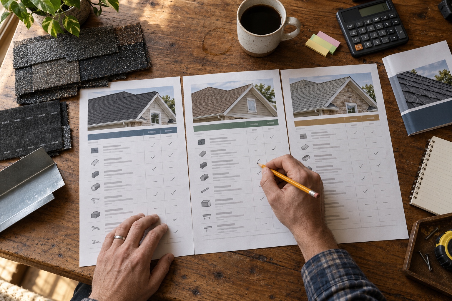 Itemized Roofing Proposal Comparison Three itemized roofing proposals compared line by line | Sky Rye Design Three itemized roofing proposals compared line by line