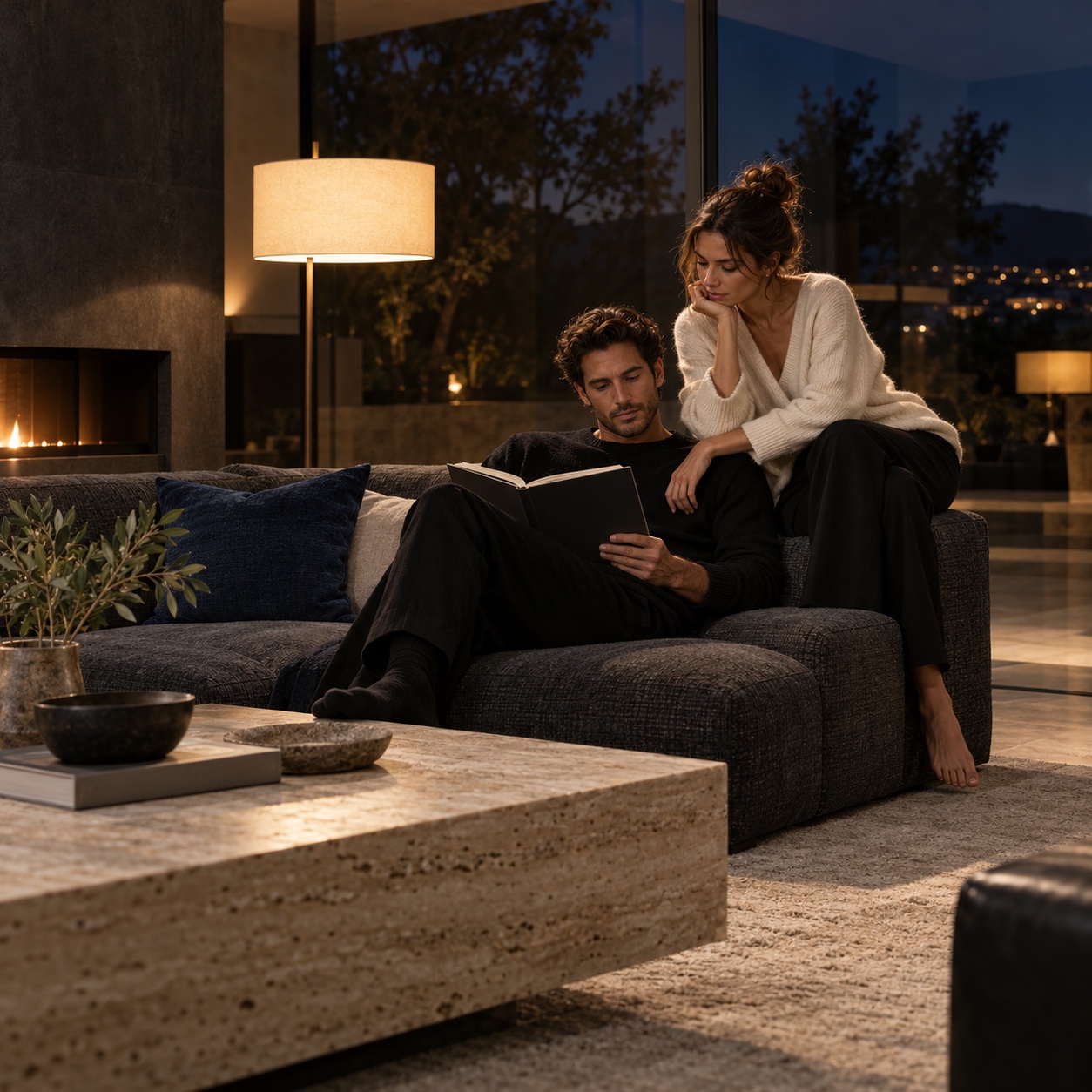 A couple settled in their shared home A couple relaxes together in their finished modern living room | Sky Rye Design A couple relaxes together in their finished modern living room