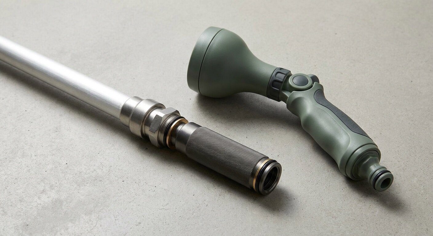 Balanced comparison of metal and engineered-polymer watering wand components