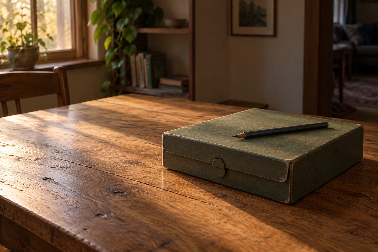 Finished kit ready for the next session Closed finished game kit with a soft matte surface resting on an oak table in calm evening light | Sky Rye Design Closed finished game kit with a soft matte surface resting on an oak table in calm evening light