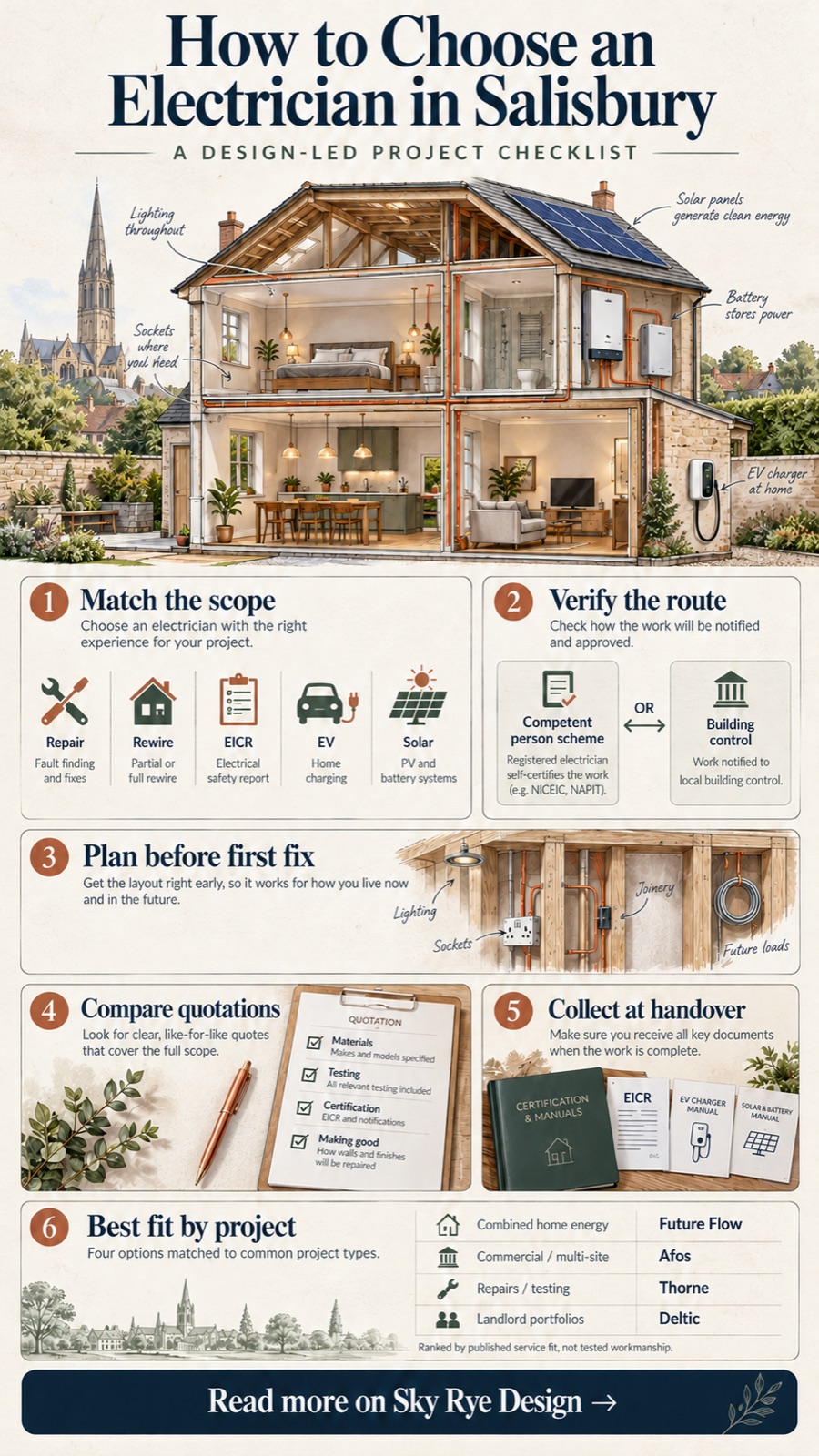 Infographic explaining how to choose an electrician in Salisbury for a design-led project Infographic explaining how to choose an electrician in Salisbury for a design-led project | Sky Rye Design Infographic explaining how to choose an electrician in Salisbury for a design-led project