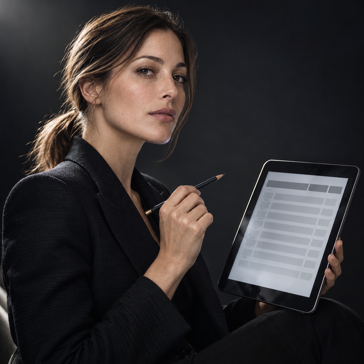 Art tutorial asset log Art magazine producer holding a tablet with a blank asset-log interface. | Sky Rye Design Art magazine producer holding a tablet with a blank asset-log interface.