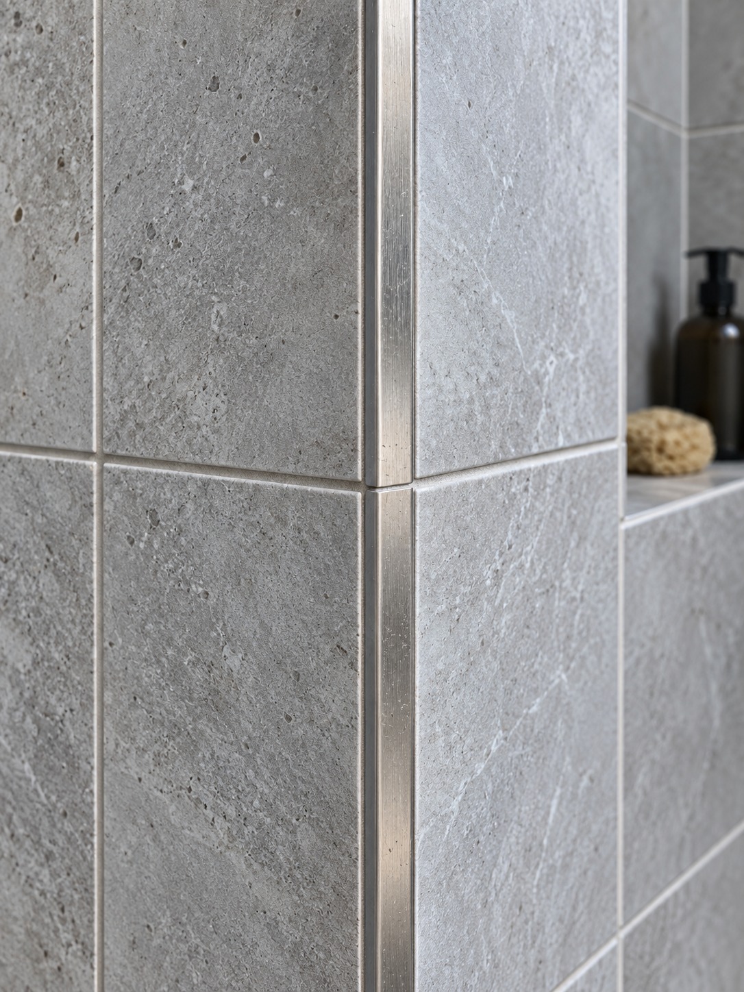 Horizontal tile joints continuing around a shower corner