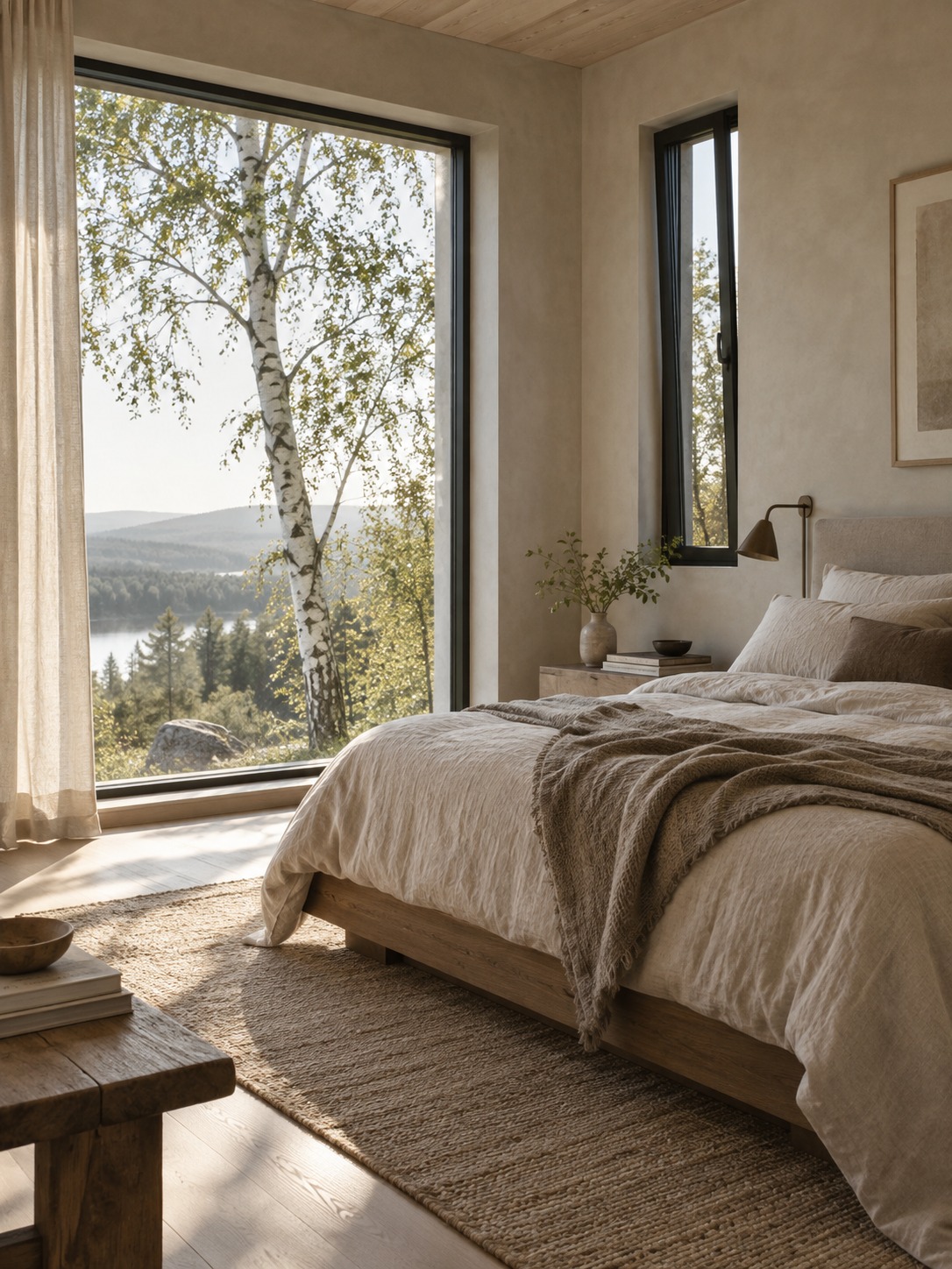Bedroom fixed tilt turn windows Bedroom with a fixed window framing a birch tree and a narrow tilt-and-turn window | Sky Rye Design Bedroom with a fixed window framing a birch tree and a narrow tilt-and-turn window