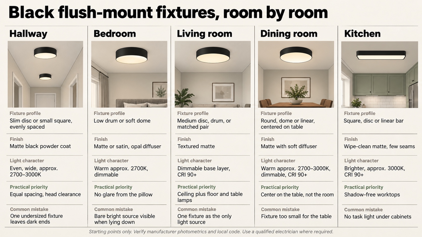 Black flush mount lights by room Room-by-room comparison of black flush mount fixtures for hallways, bedrooms, living rooms, dining rooms and kitchens. | Sky Rye Design Room-by-room comparison of black flush mount fixtures for hallways, bedrooms, living rooms, dining rooms and kitchens.