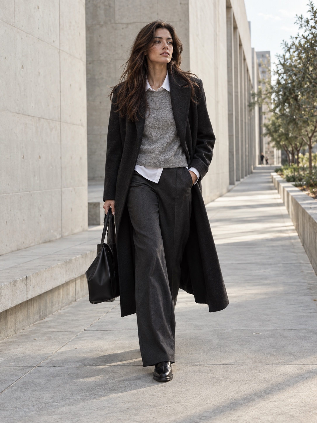 Contemporary fashion in a minimalist city setting Model in a contemporary outfit walking through a minimalist urban setting | Sky Rye Design Model in a contemporary outfit walking through a minimalist urban setting