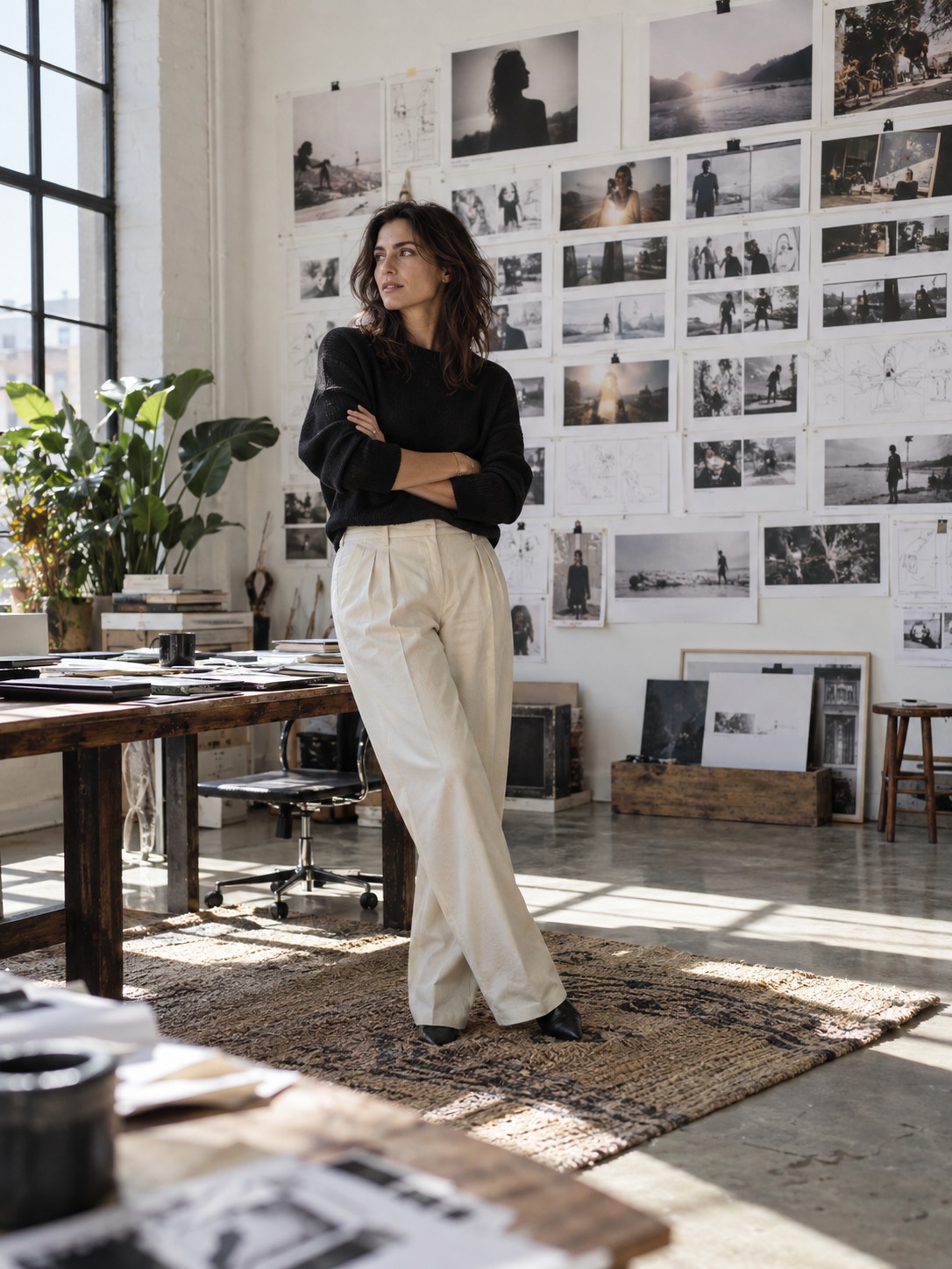 Creative director with storyboard prints Creative director reviewing storyboard prints in a bright studio | Sky Rye Design Creative director reviewing storyboard prints in a bright studio