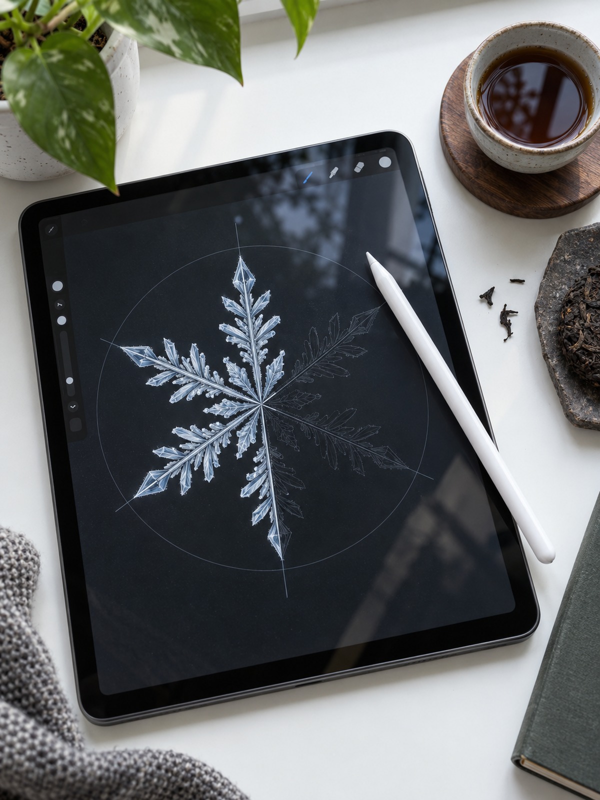 Tablet using six-segment radial symmetry for a snowflake Tablet using six-segment radial symmetry for a snowflake | Sky Rye Design Tablet using six-segment radial symmetry for a snowflake