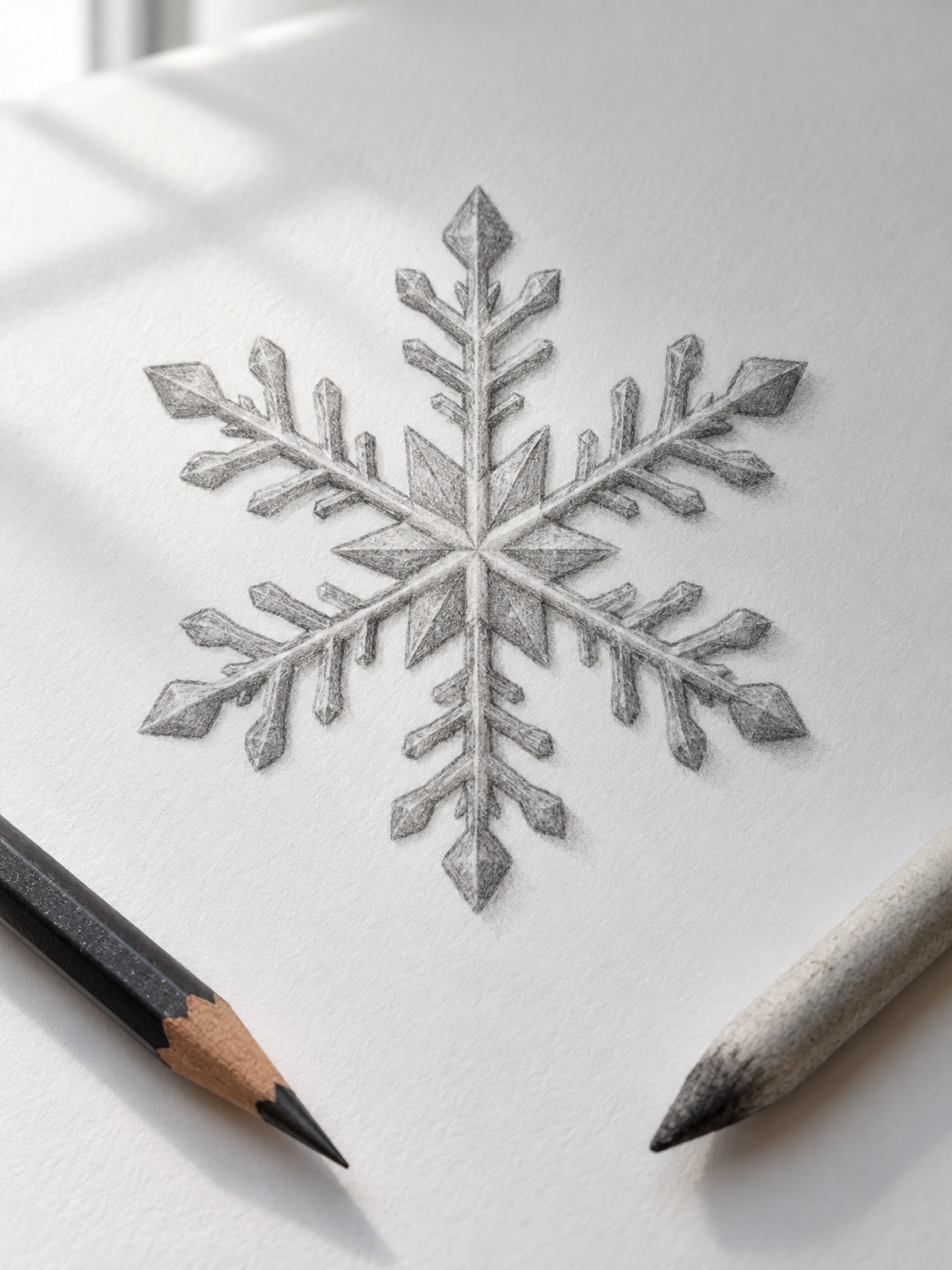 Snowflake drawing shaded along its lower-right edges Snowflake drawing shaded along its lower-right edges | Sky Rye Design Snowflake drawing shaded along its lower-right edges