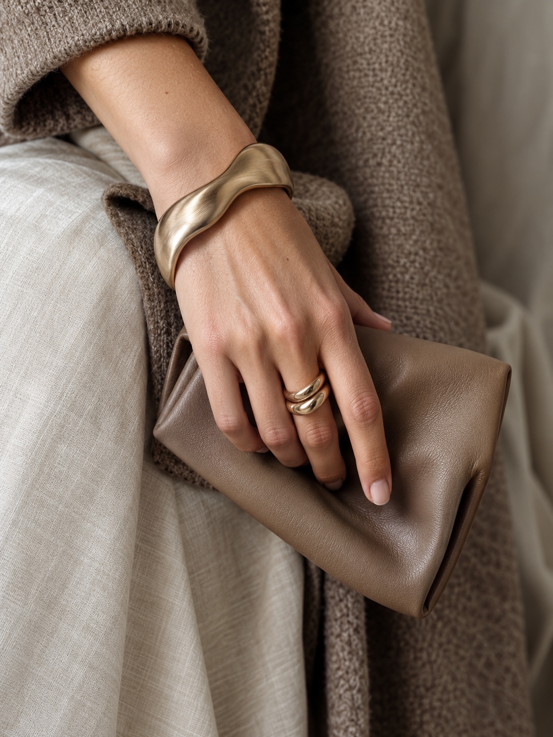 Fashion accessory editorial detail Model holding a fashion accessory against softly lit neutral fabric | Sky Rye Design Model holding a fashion accessory against softly lit neutral fabric