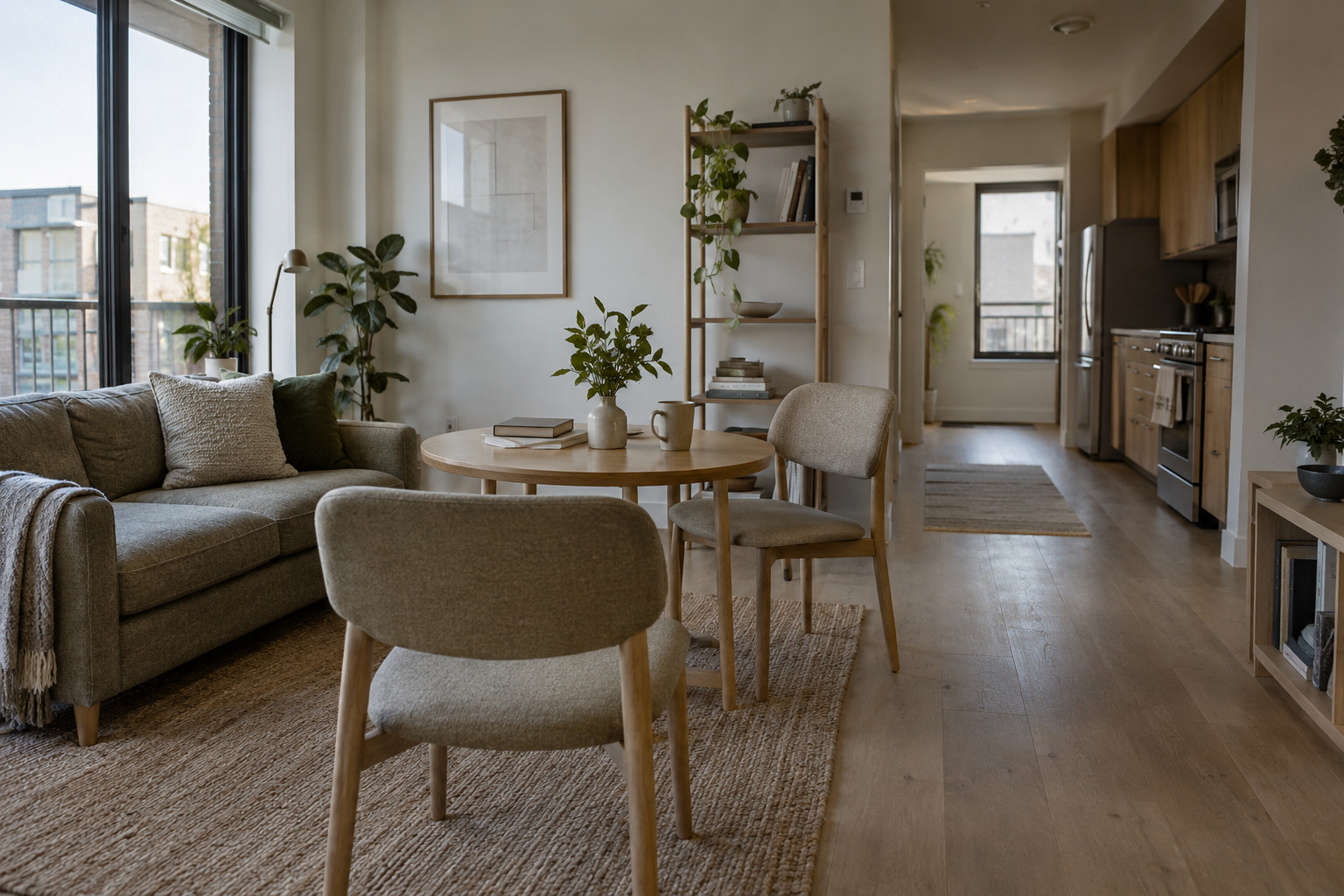 Flexible student living room with movable seating and clear floor space